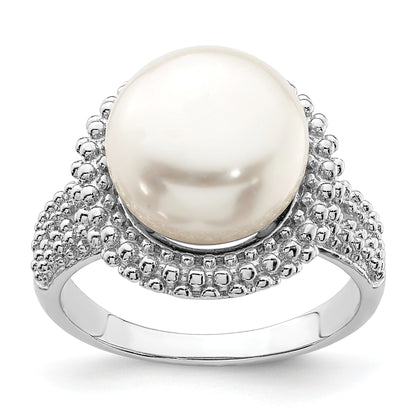 Sterling Silver Rhod-plat 11-12mm White FWC Pearl Ring