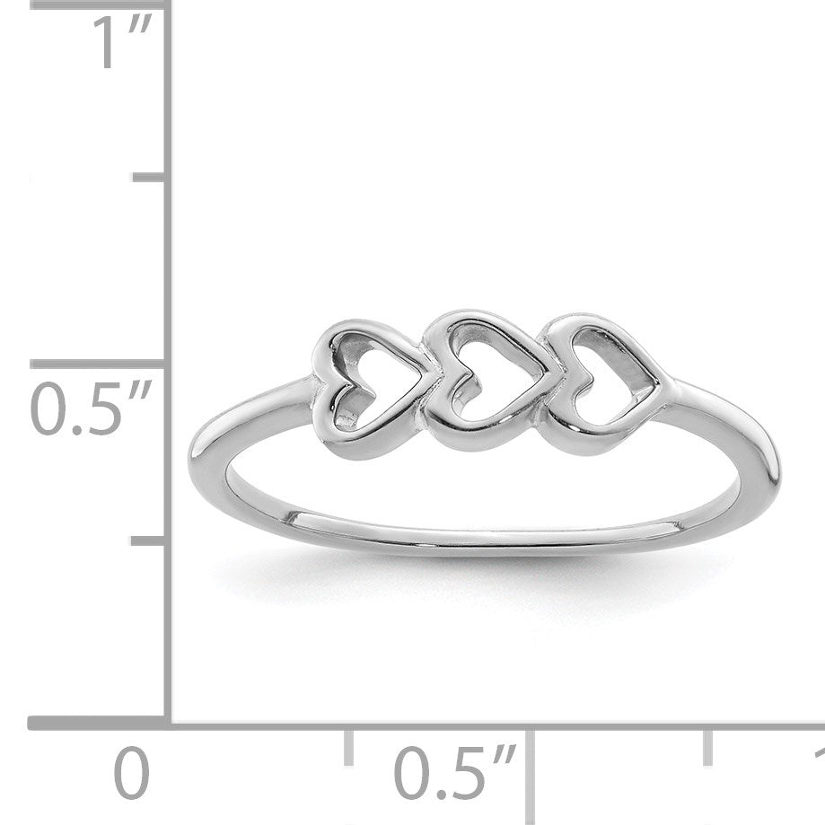 Sterling Silver Rhodium Plated Hearts Ring