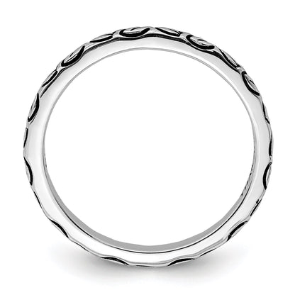 Sterling Silver Rhodium-plated Antiqued Leaf Band