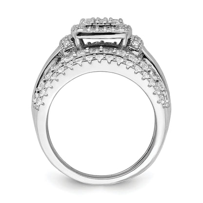 Sterling Silver Rhodium-plated CZ Square Cut 3 Piece Set Ring