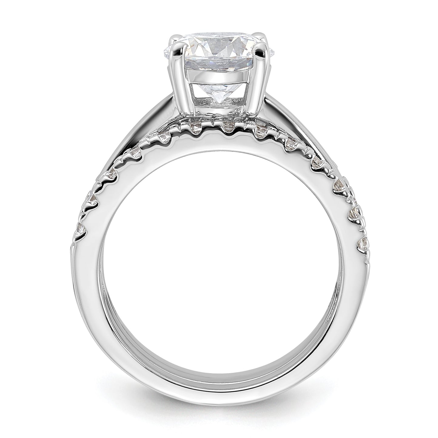 Sterling Silver Rhodium-plated 8mm CZ Solitaire & 2 CZ Bands Set