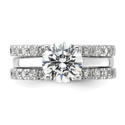 Sterling Silver Rhodium-plated 8mm CZ Solitaire & 2 CZ Bands Set