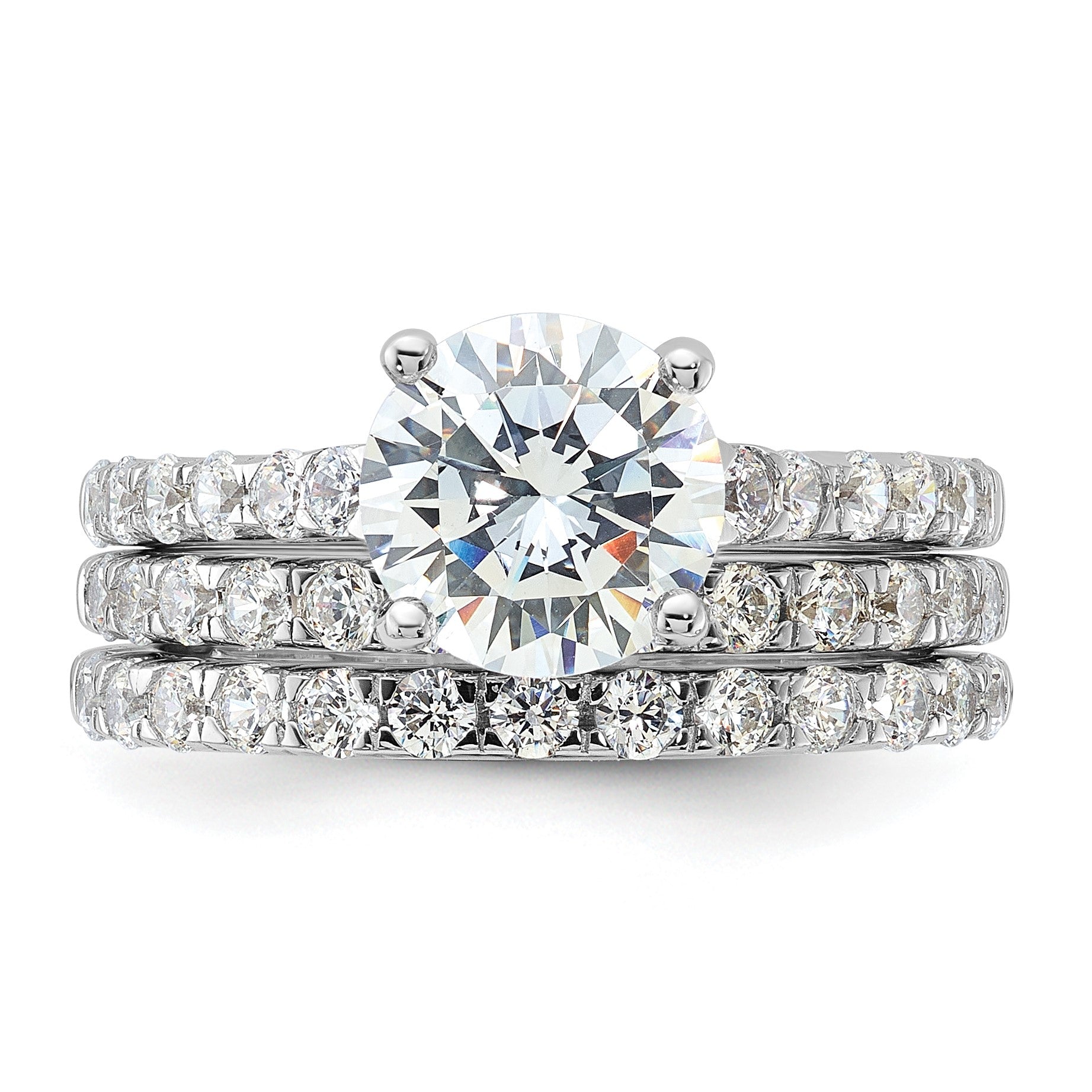 Sterling Silver Rhodium-plated 8mm CZ Ring & 2 CZ Band Set