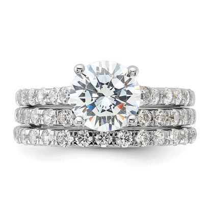 Sterling Silver Rhodium-plated 8mm CZ Ring & 2 CZ Band Set