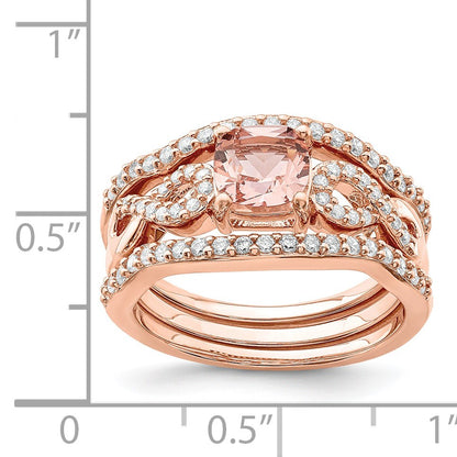 Sterling Silver Rose-plated 3 Piece Pink Crystal & CZ Ring Set