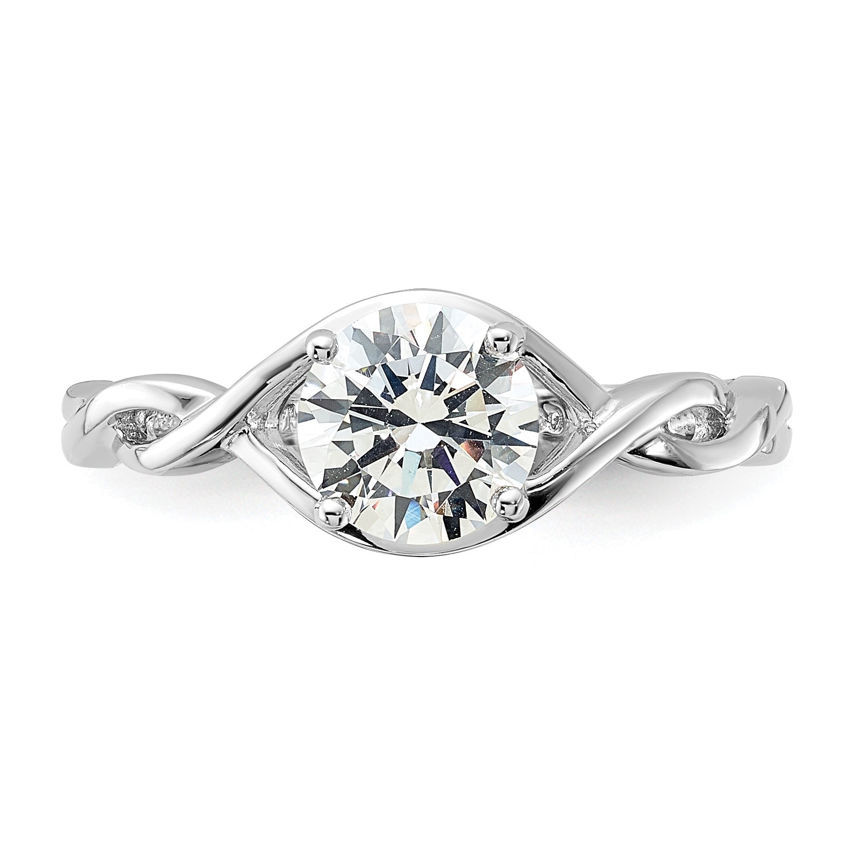 Sterling Silver Rhodium-plated 6.5mm CZ Twisted Ring