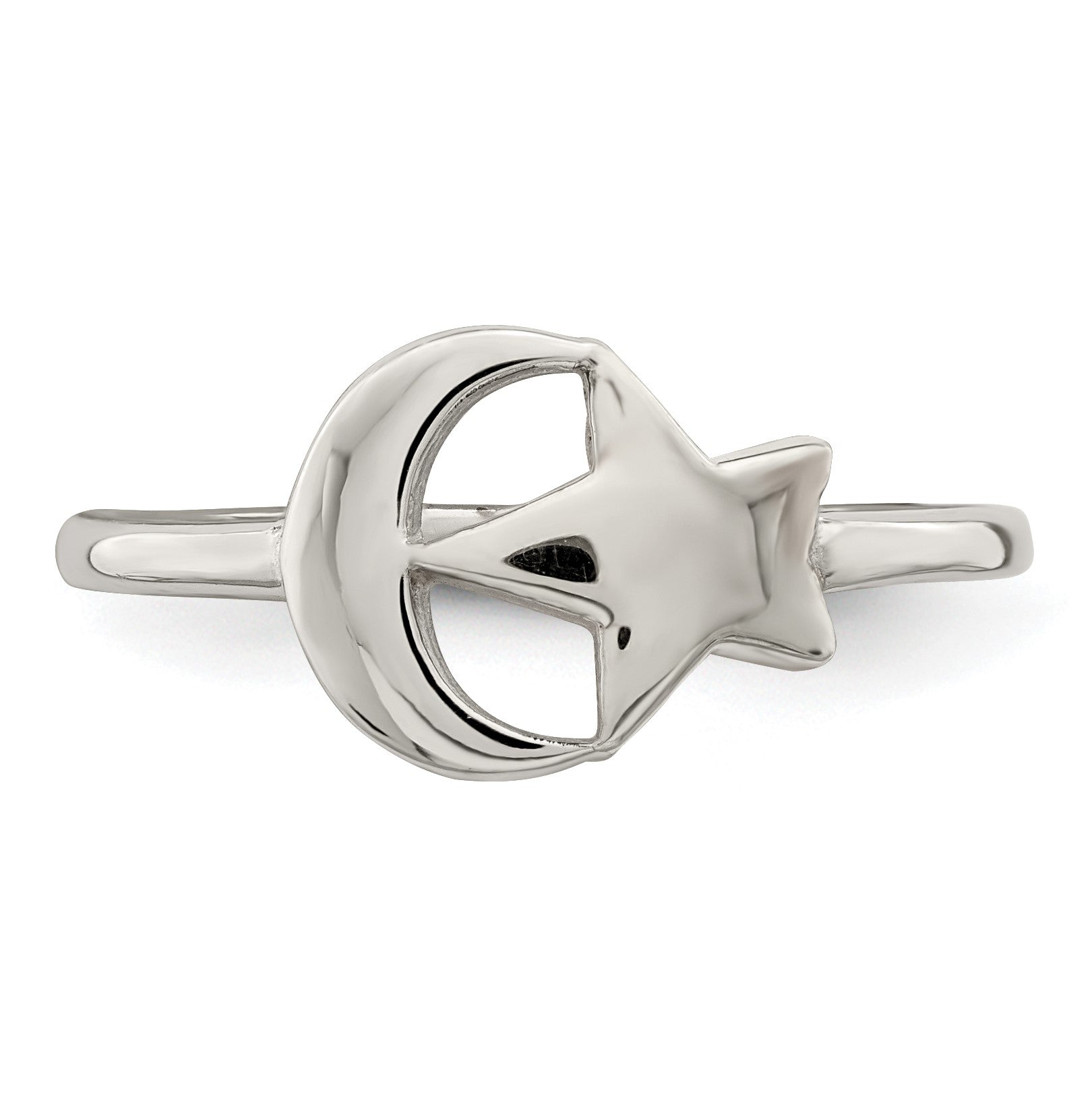 Sterling Silver Rose-tone Moon & Star Ring