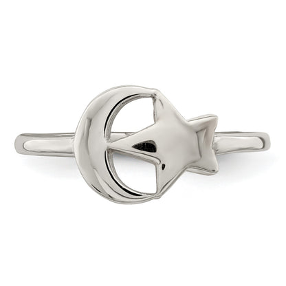 Sterling Silver Rose-tone Moon & Star Ring