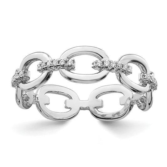 Sterling Silver Rhodium-plated CZ Bars & Oval Links Band
