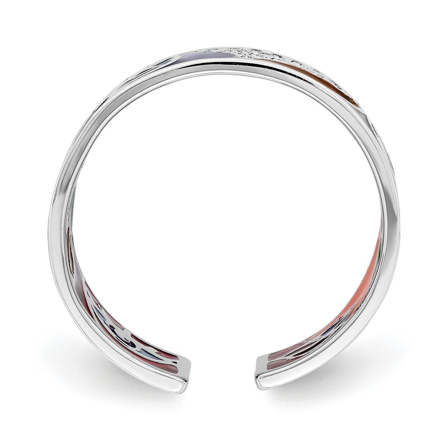Sterling Silver Rhodium-plated Abstract Multi-color Enamel & CZ Cuff Ring