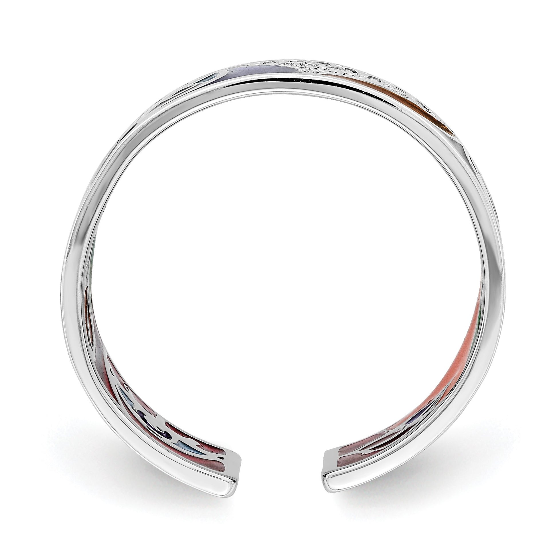 Sterling Silver Rhodium-plated Abstract Multi-color Enamel & CZ Cuff Ring