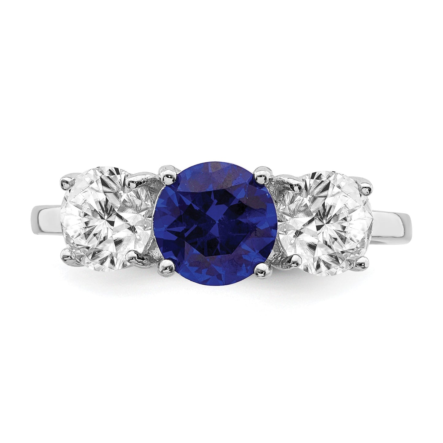 Sterling Silver Rhodium-plated Created Spinel & CZ 3 Stone Ring