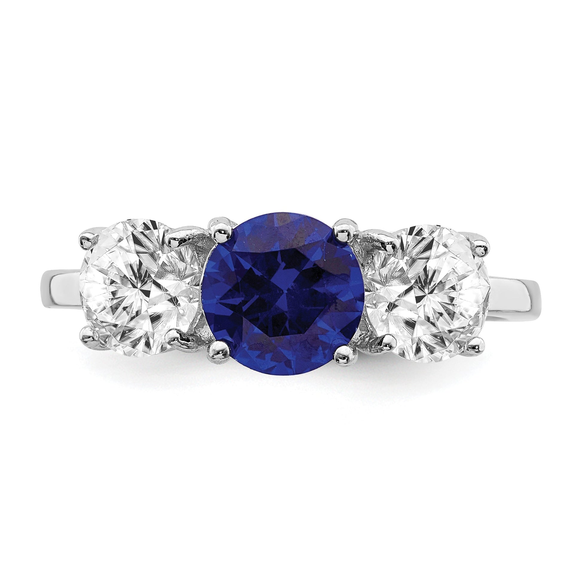 Sterling Silver Rhodium-plated Created Spinel & CZ 3 Stone Ring