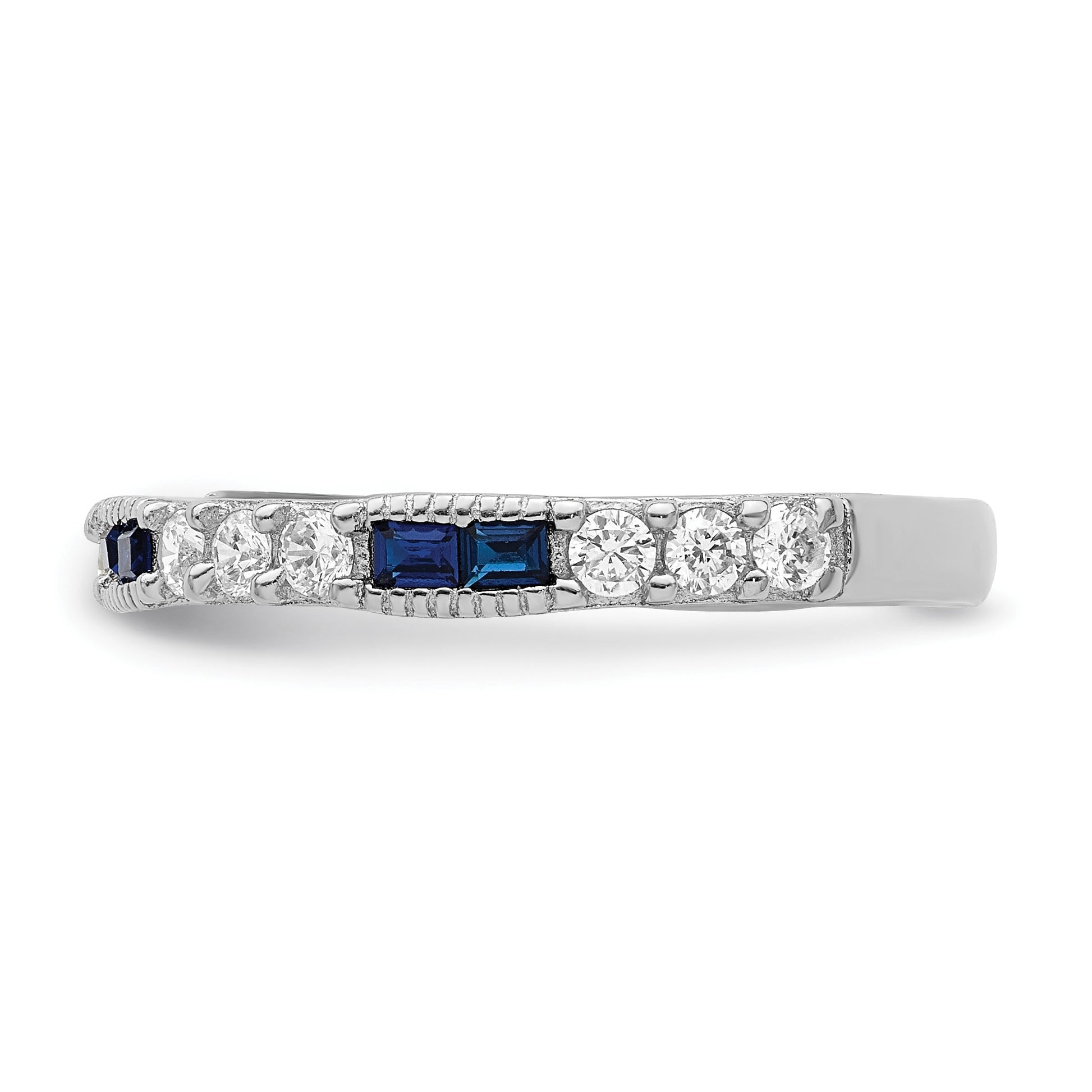 Sterling Silver Rhodium-plated Lab Cr Blue Spinel & CZ Ring