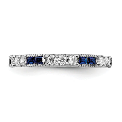 Sterling Silver Rhodium-plated Synthetic Blue Spinel & CZ Ring