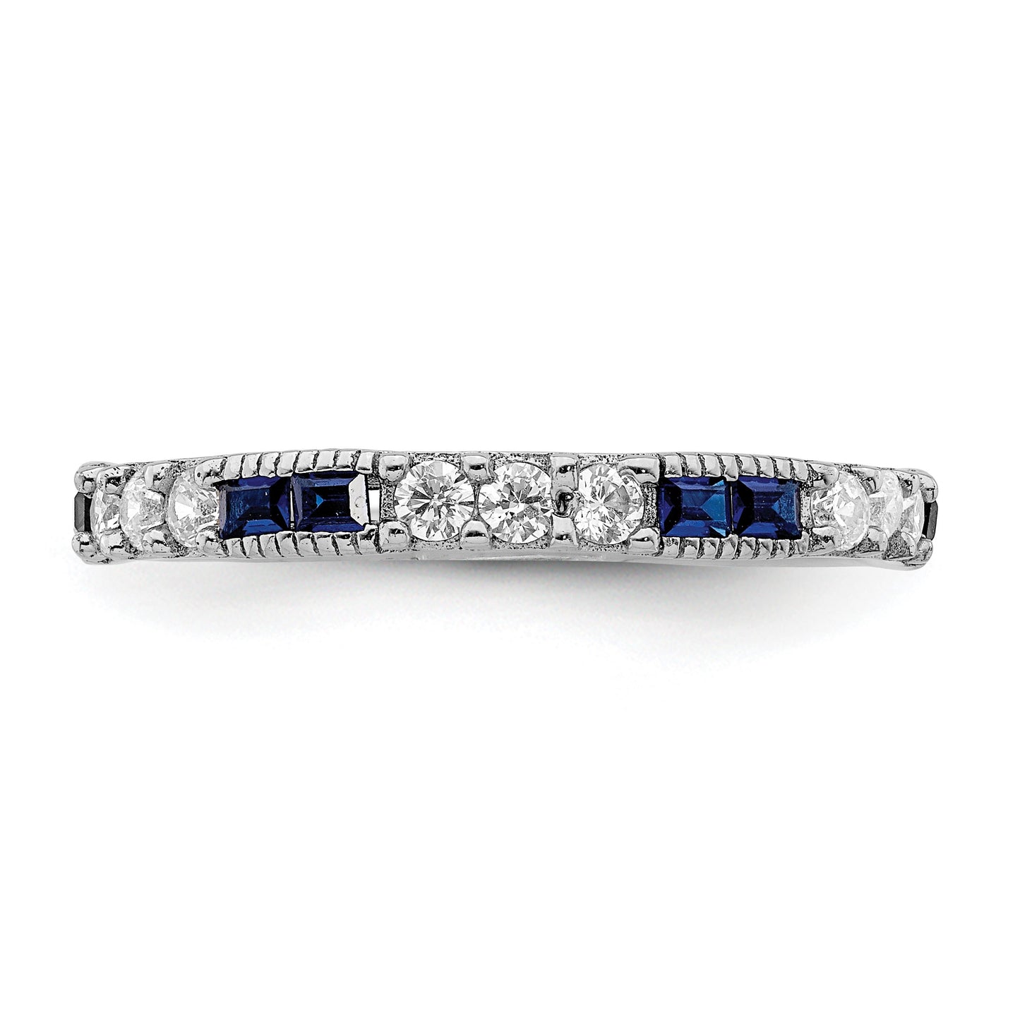 Sterling Silver Rhodium-plated Lab Cr Blue Spinel & CZ Ring