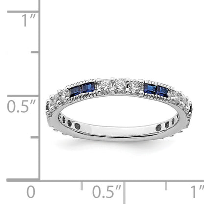 Sterling Silver Rhodium-plated Lab Cr Blue Spinel & CZ Ring