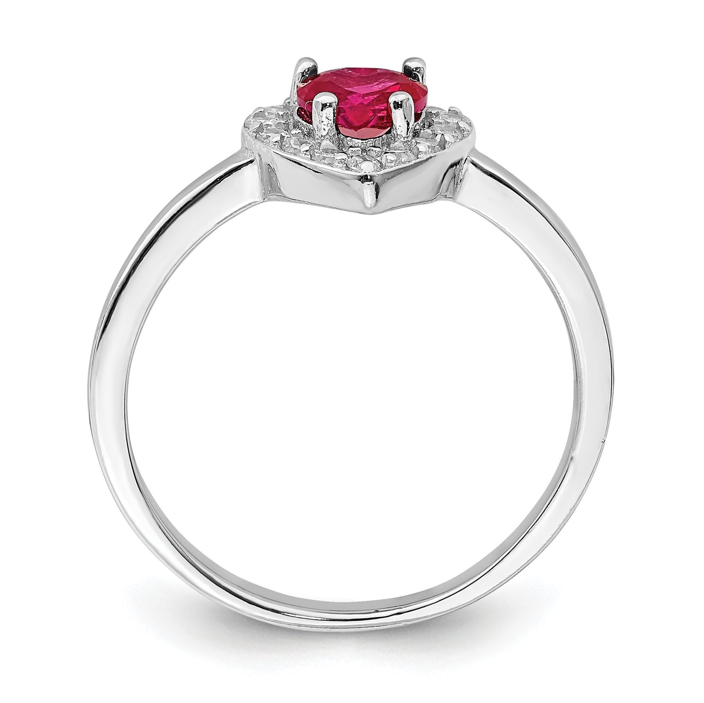 Sterling Silver Rhodium-plated Created Corundum & CZ Heart Ring