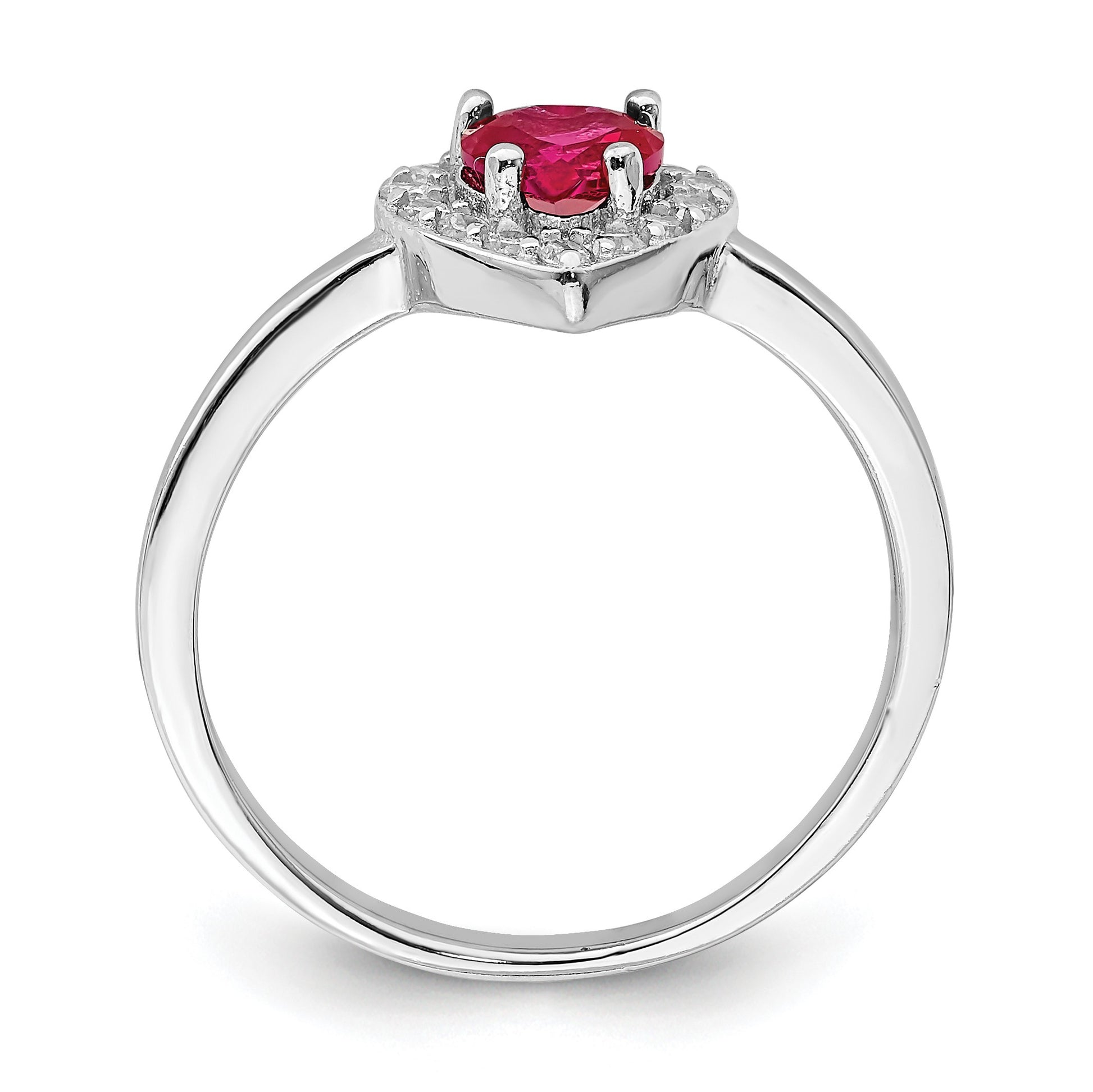 Sterling Silver Rhodium-plated Lab Cr Corundum & CZ Heart Ring