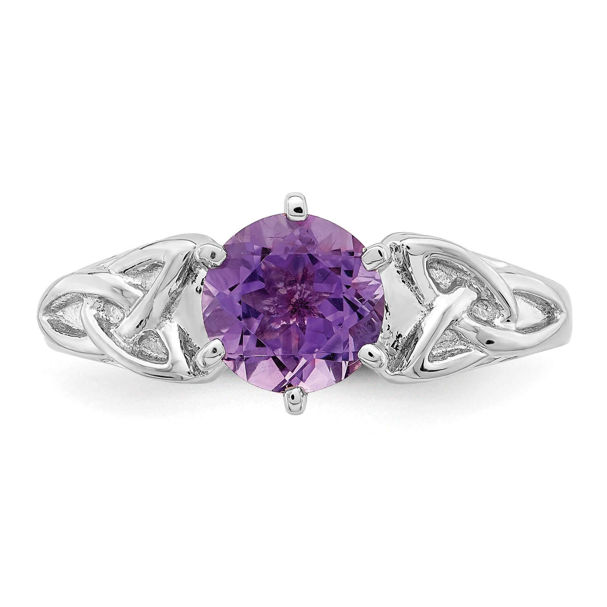 Sterling Silver Rhodium-plated Amethyst Celtic Trinity Ring