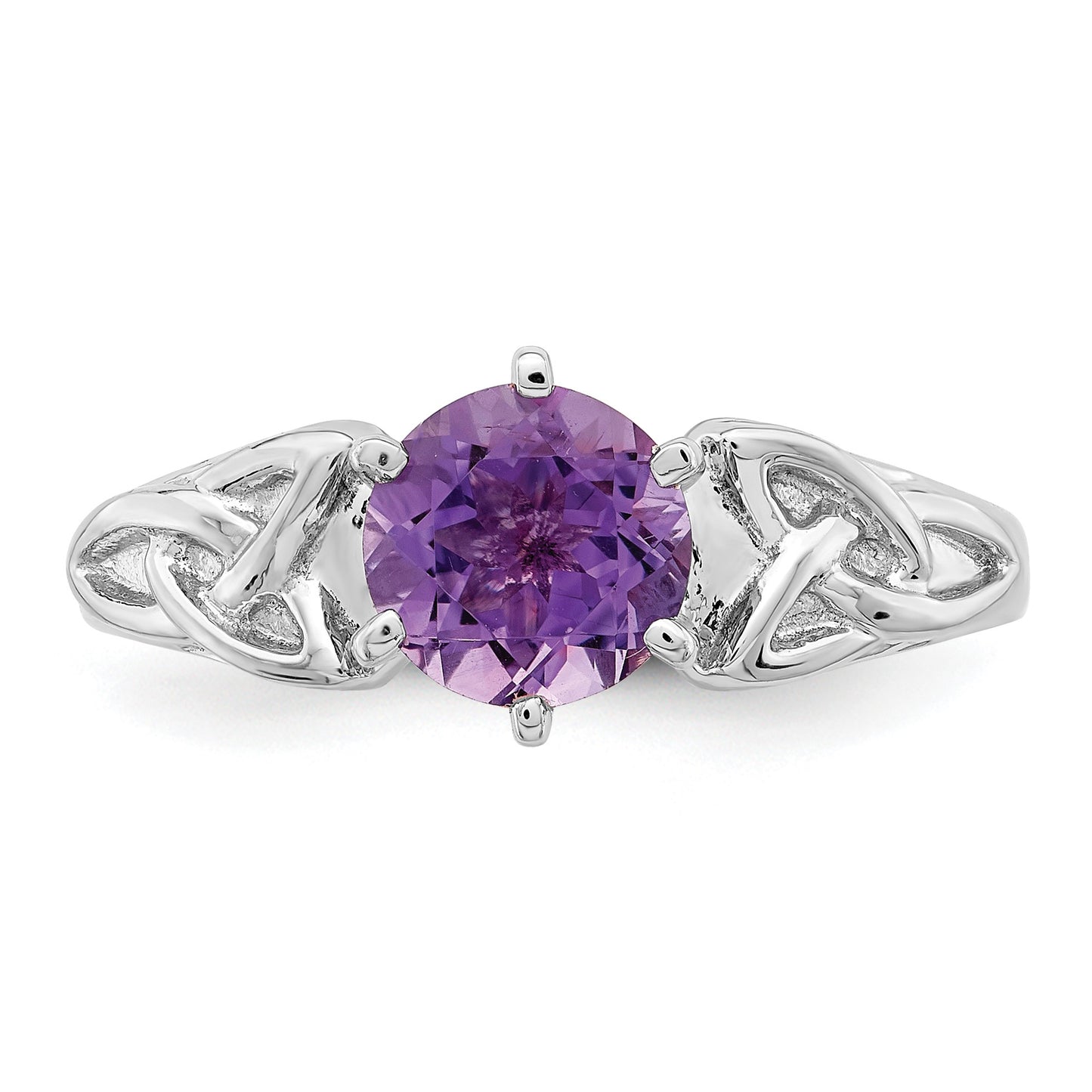 Sterling Silver Rhodium-plated Amethyst Celtic Trinity Ring