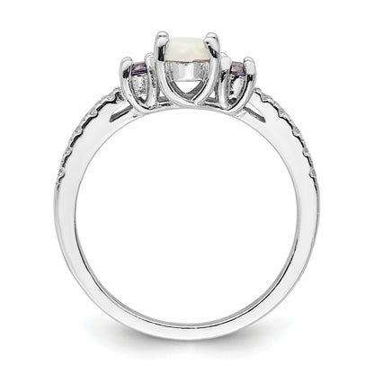 Sterling Silver Rhodium-plated Lab Created Opal and CZ Ring