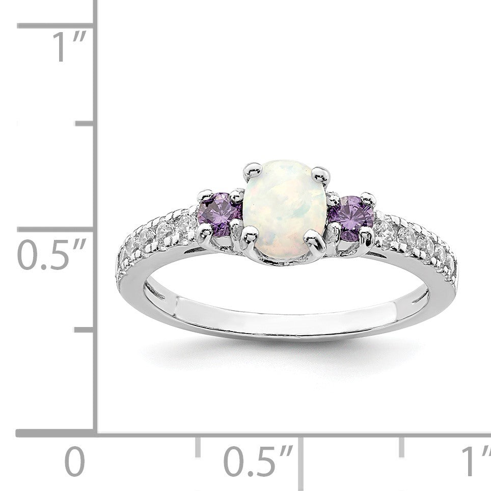 Sterling Silver Rhodium-plated Lab Created Opal and CZ Ring