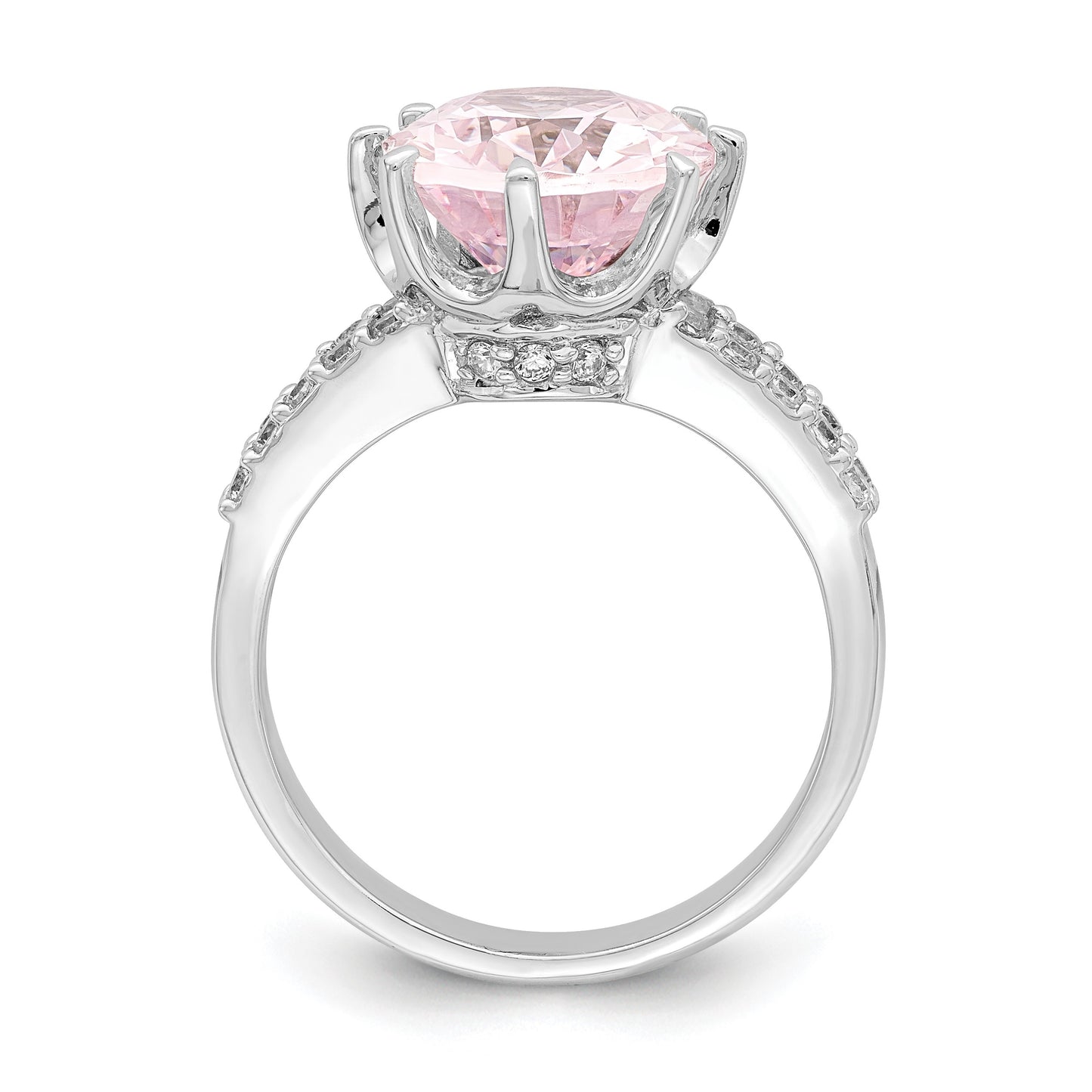 Sterling Silver Rhodium-plated 12x10 Oval Pink & White CZ Ring