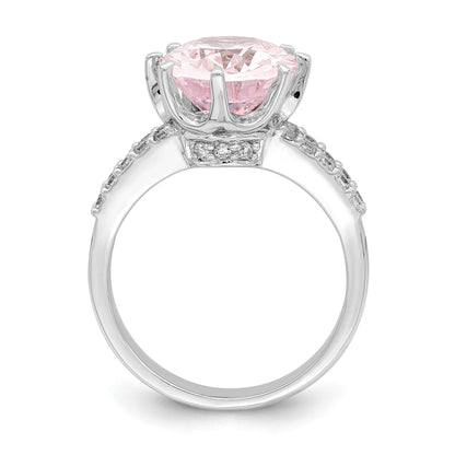 Sterling Silver Rhodium-plated 12x10 Oval Pink & White CZ Ring