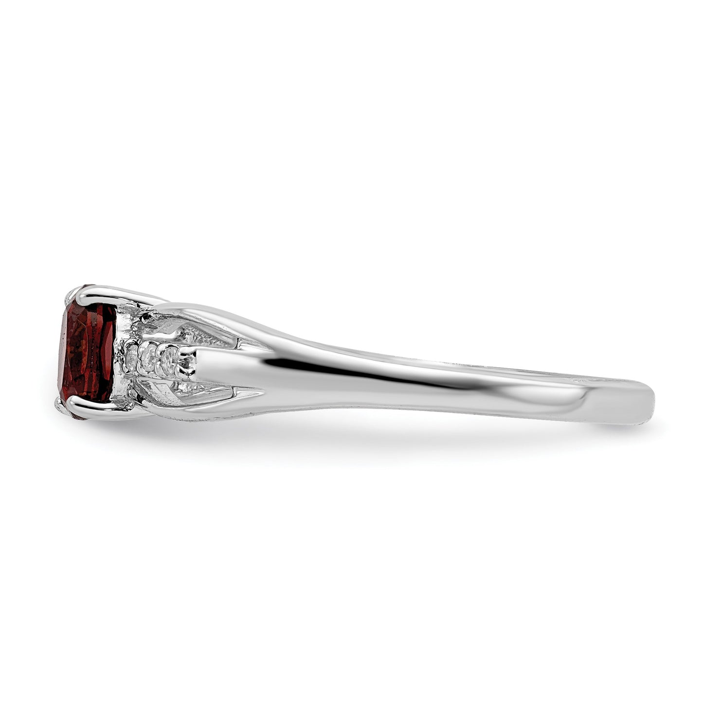Sterling Silver Rhod-plated Diamond Garnet Ring