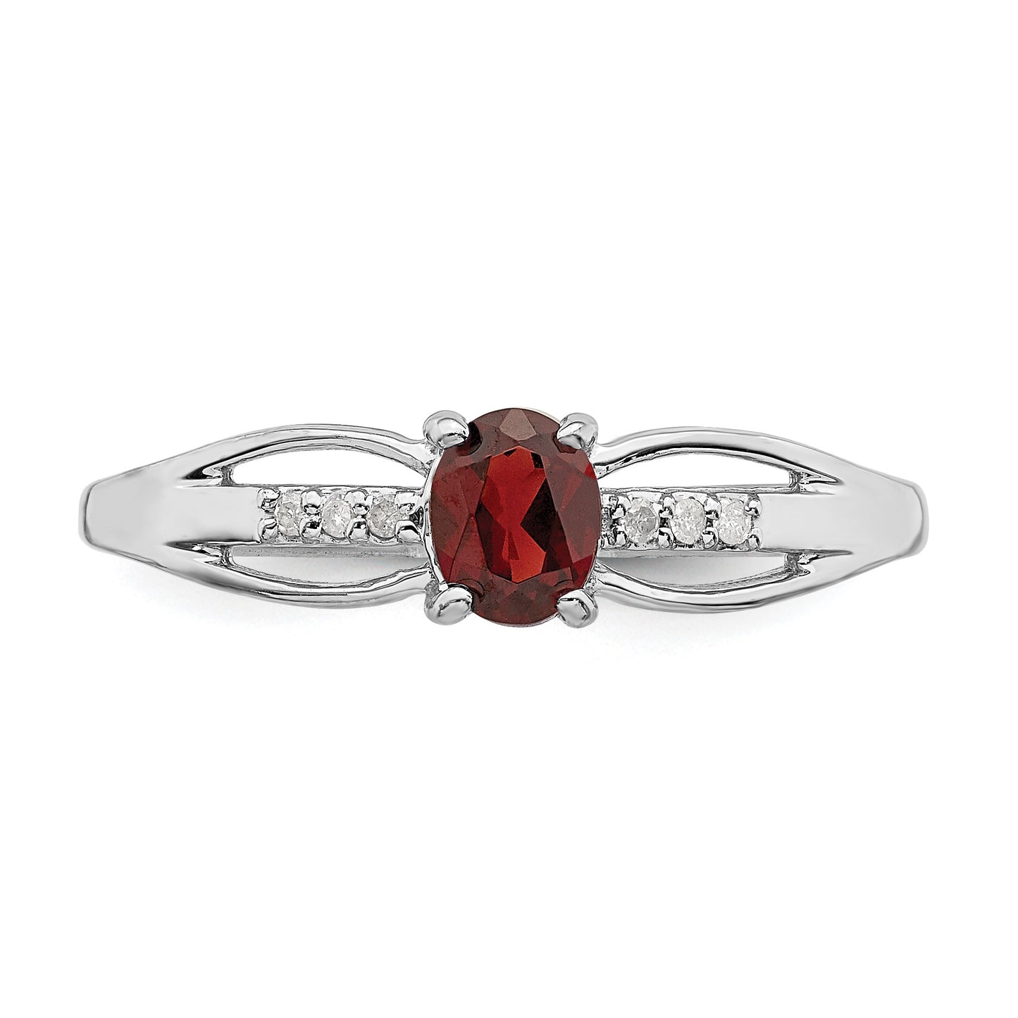 Sterling Silver Rhod-plated Diamond Garnet Ring