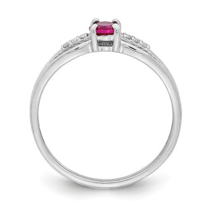 Sterling Silver Rhod-plated Diamond Created Ruby Ring