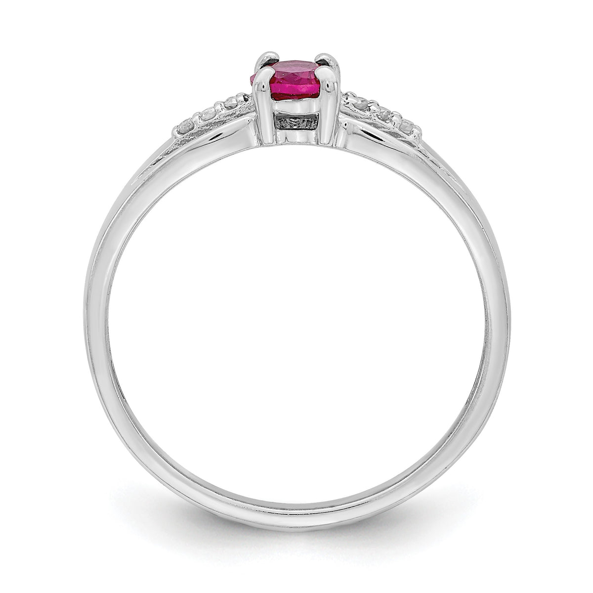 Sterling Silver Rhod-plated Diamond Created Ruby Ring