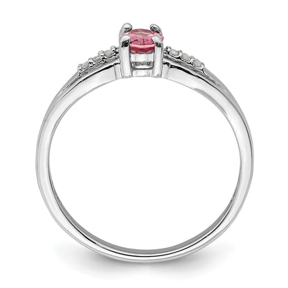Sterling Silver Rhodium-plated Diamond Pink Tourmaline Ring