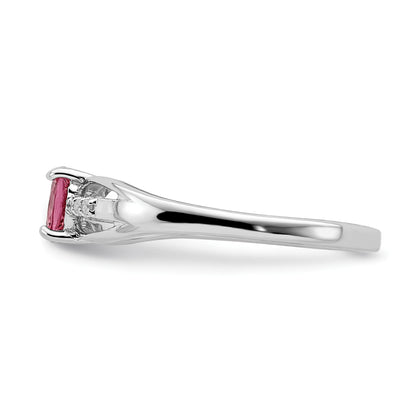 Sterling Silver Rhodium-plated Diamond Pink Tourmaline Ring