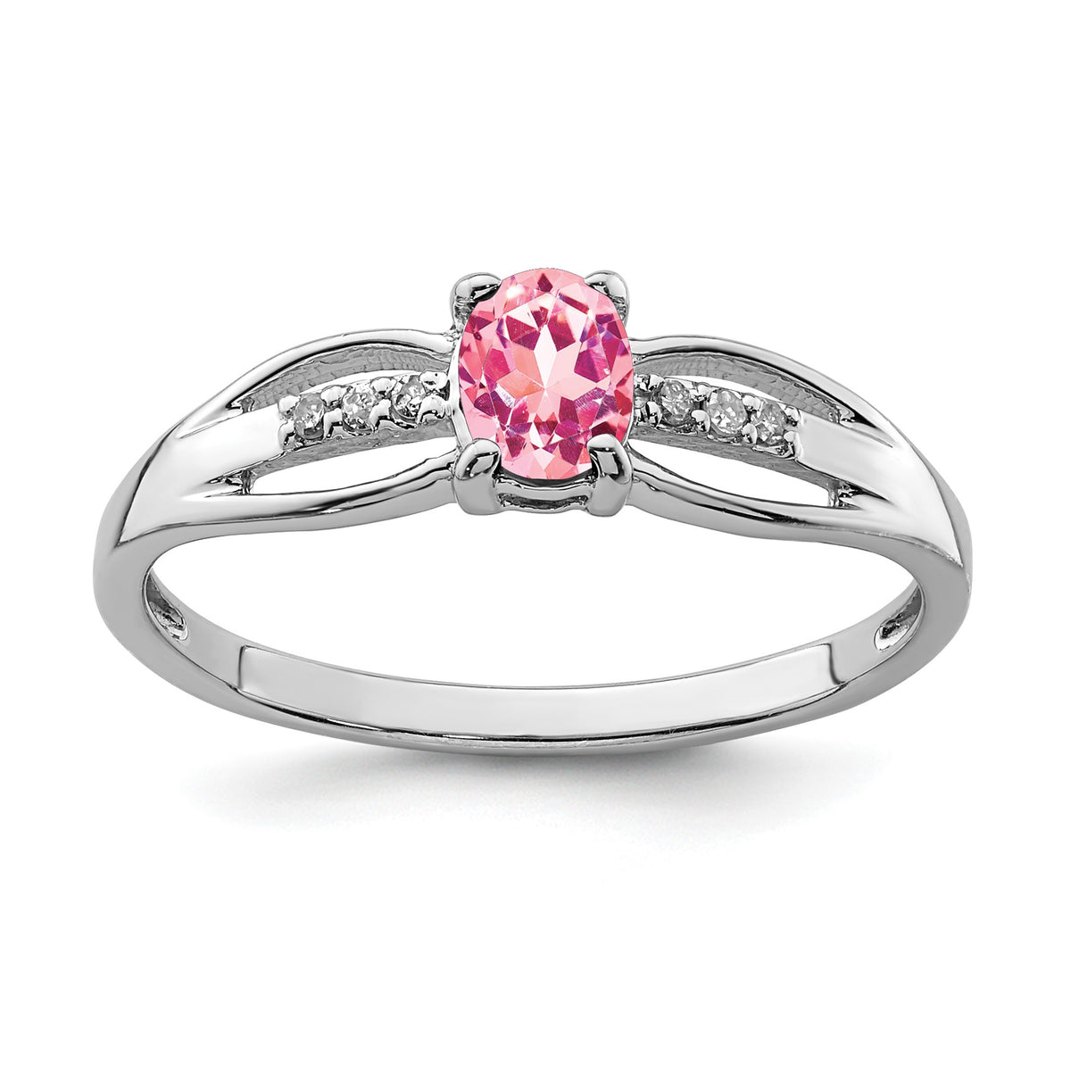Sterling Silver Rhodium-plated Diamond Pink Tourmaline Ring