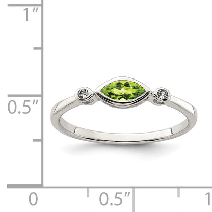Sterling Silver Rhodium-plated Polished Peridot and White Topaz Ring