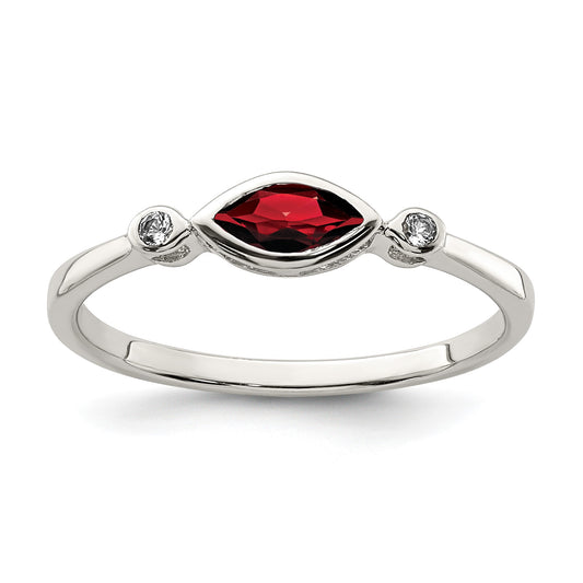Sterling Silver Rhodium-plated Polished Garnet and White Topaz Ring