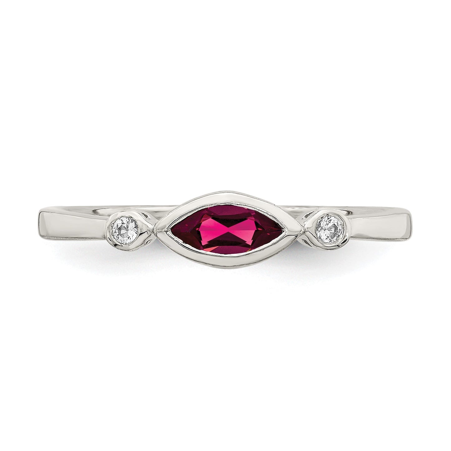 Sterling Silver Rhod-pltd Polished Created Ruby and White Topaz Ring