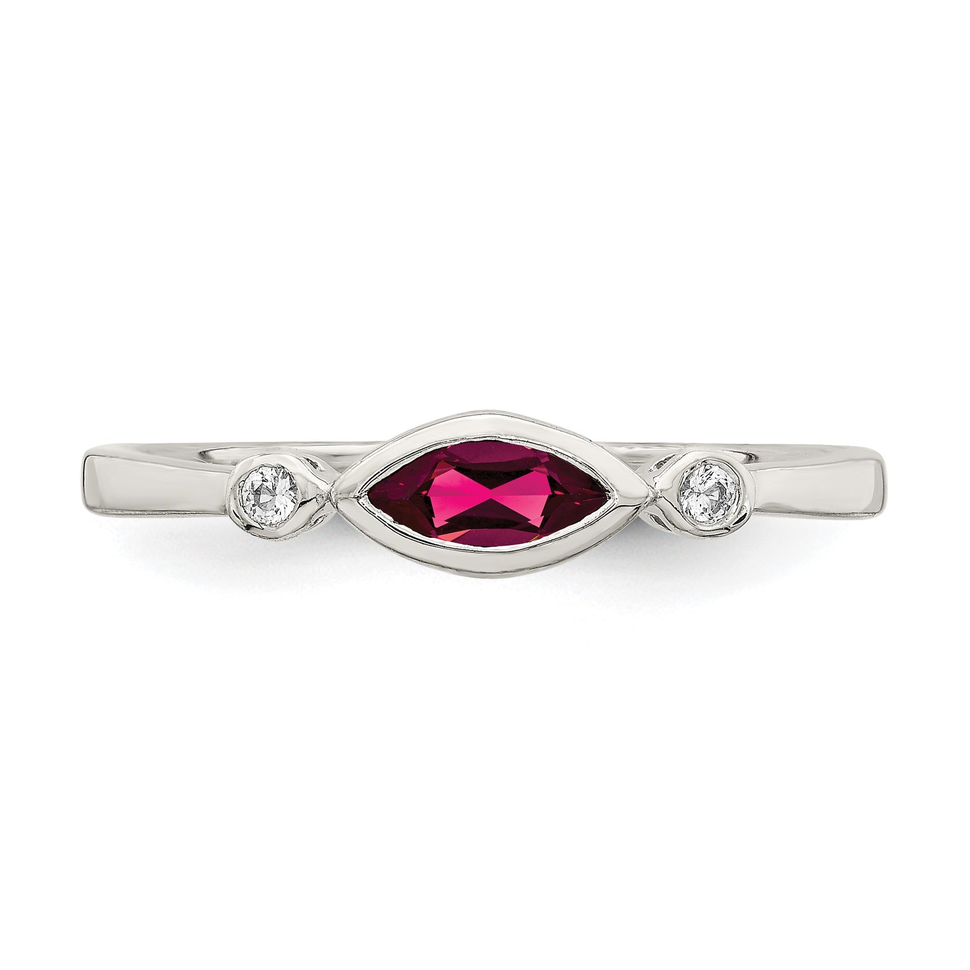 Sterling Silver Rhod-pltd Polished Created Ruby and White Topaz Ring