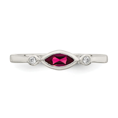 Sterling Silver Rhod-pltd Polished Created Ruby and White Topaz Ring