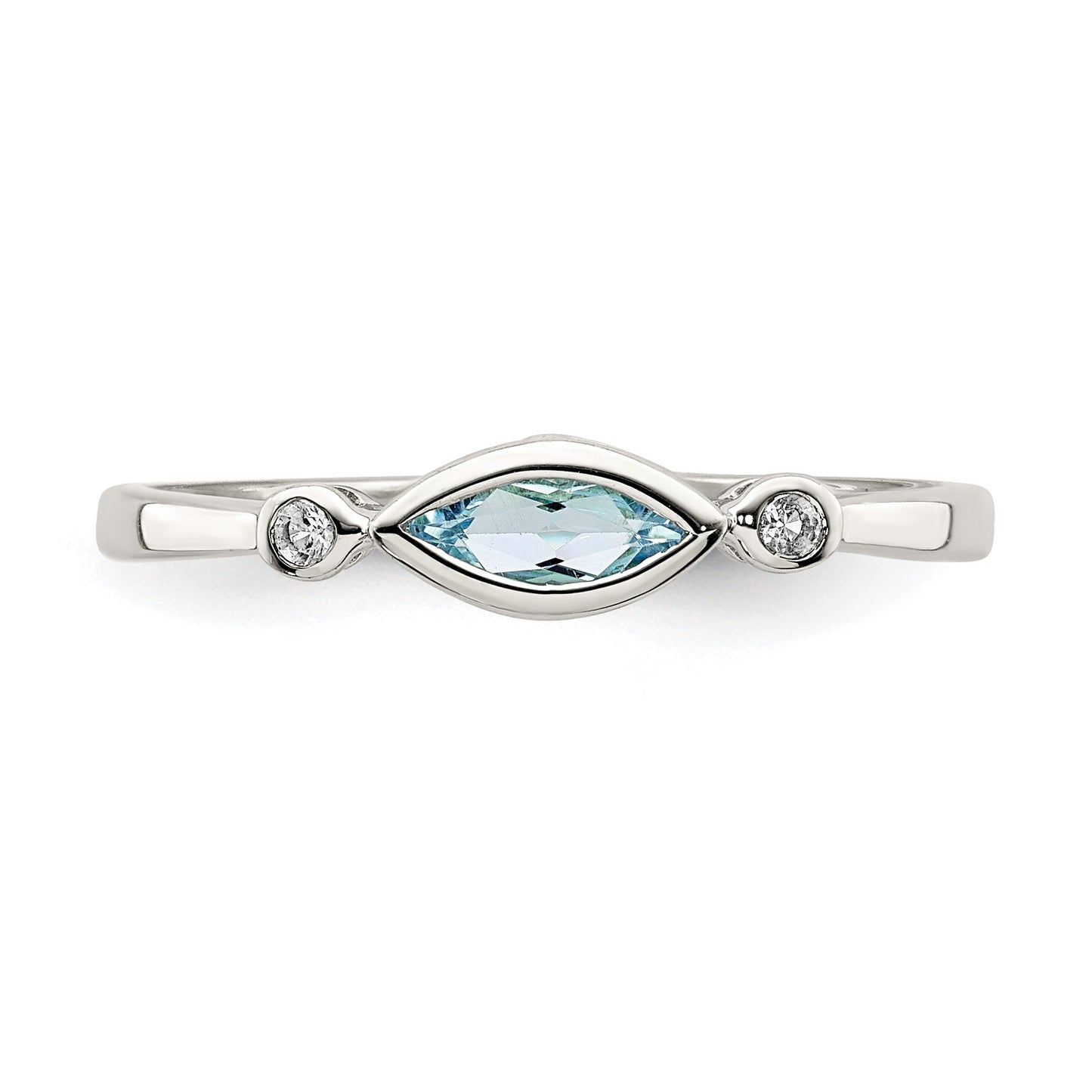 Sterling Silver Rhodium-plated Polished Aquamarine/White Topaz Ring