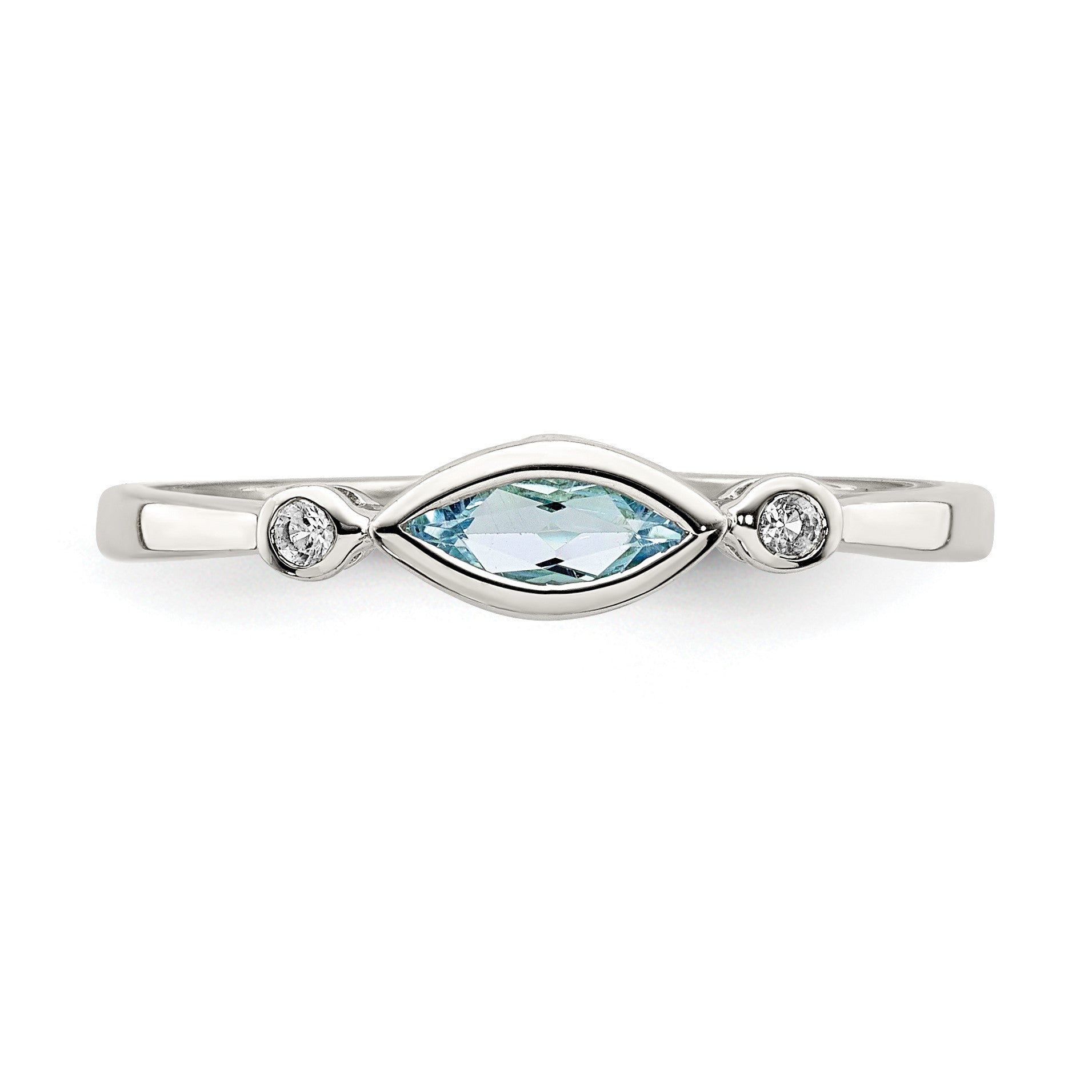 Sterling Silver Rhodium-plated Polished Aquamarine/White Topaz Ring