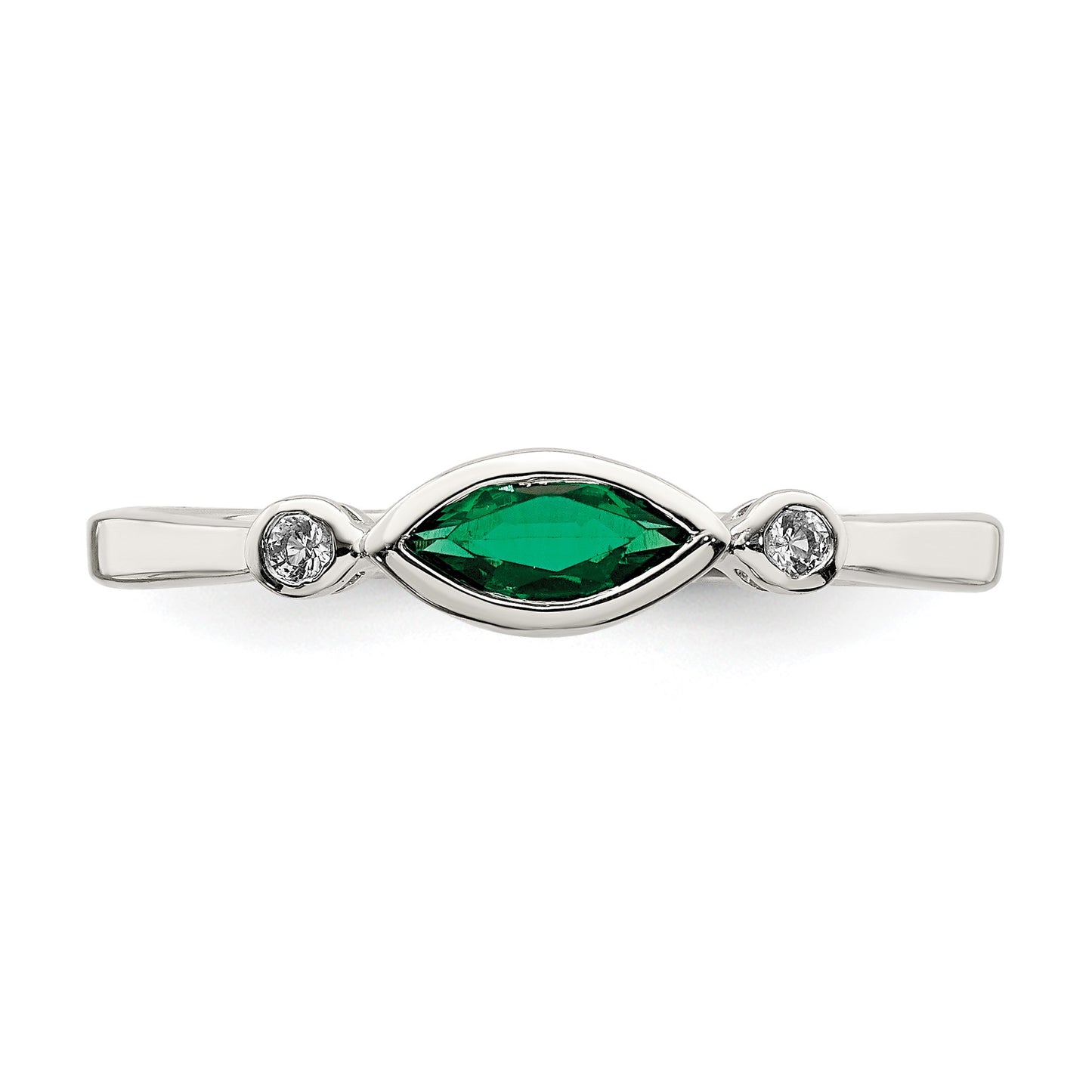 Sterling Silver Rhod-platd Polished Created Emerald/White Topaz Ring