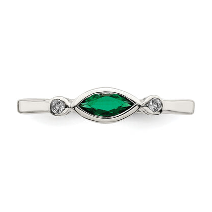 Sterling Silver Rhod-platd Polished Created Emerald/White Topaz Ring