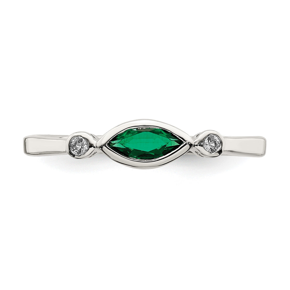 Sterling Silver Rhod-platd Polished Created Emerald/White Topaz Ring