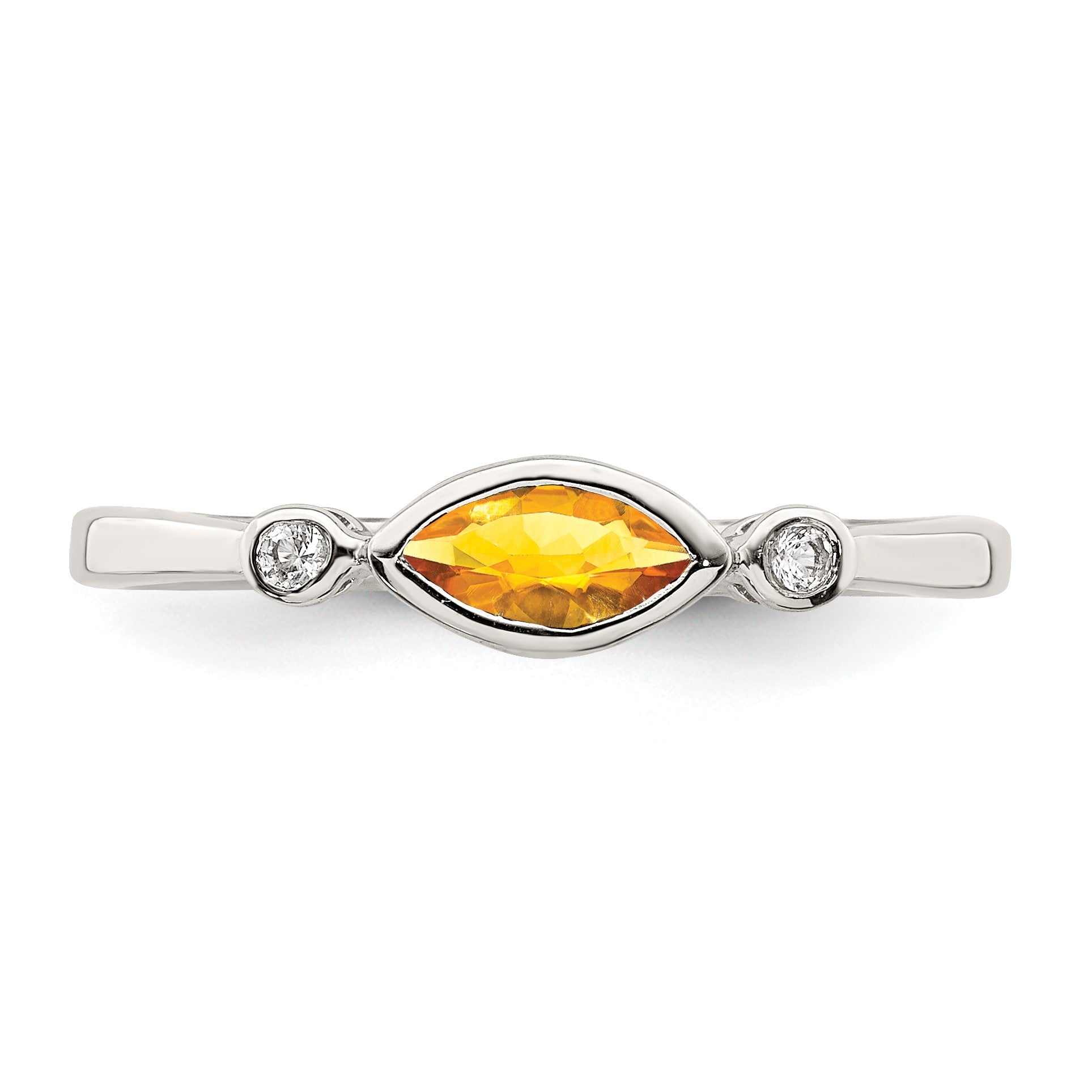 Sterling Silver Rhodium-plated Polished Citrine and White Topaz Ring