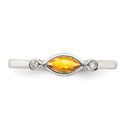 Sterling Silver Rhodium-plated Polished Citrine and White Topaz Ring