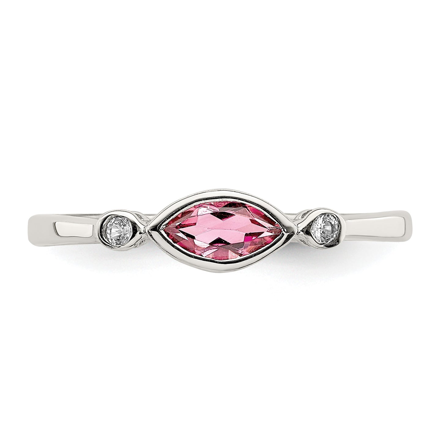 Sterling Silver Rhod-pltd Polished Pink Tourmaline/ White Topaz Ring