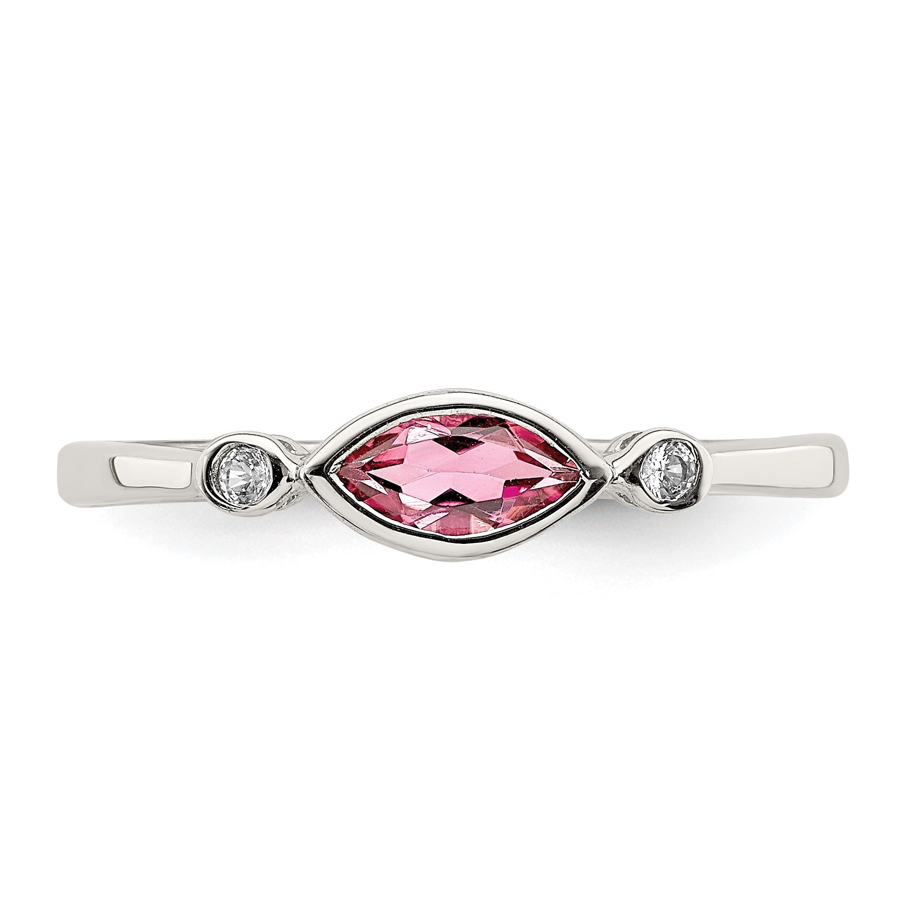 Sterling Silver Rhod-pltd Polished Pink Tourmaline/ White Topaz Ring